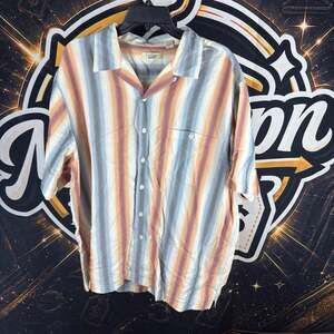 Caribbean Blues 100% Tencel Men's Striped Short Sleeve Camp Collar Shirt XL